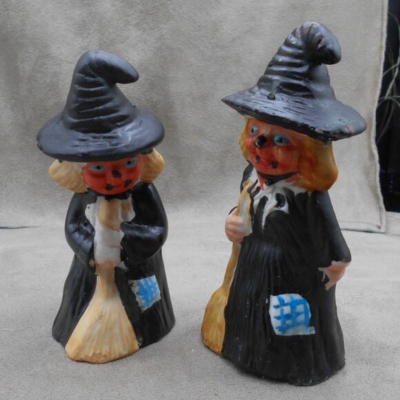 Vintage Flambro Ceramic Pumpkin Face Witch Set 2 Halloween - Picture 2 of 8